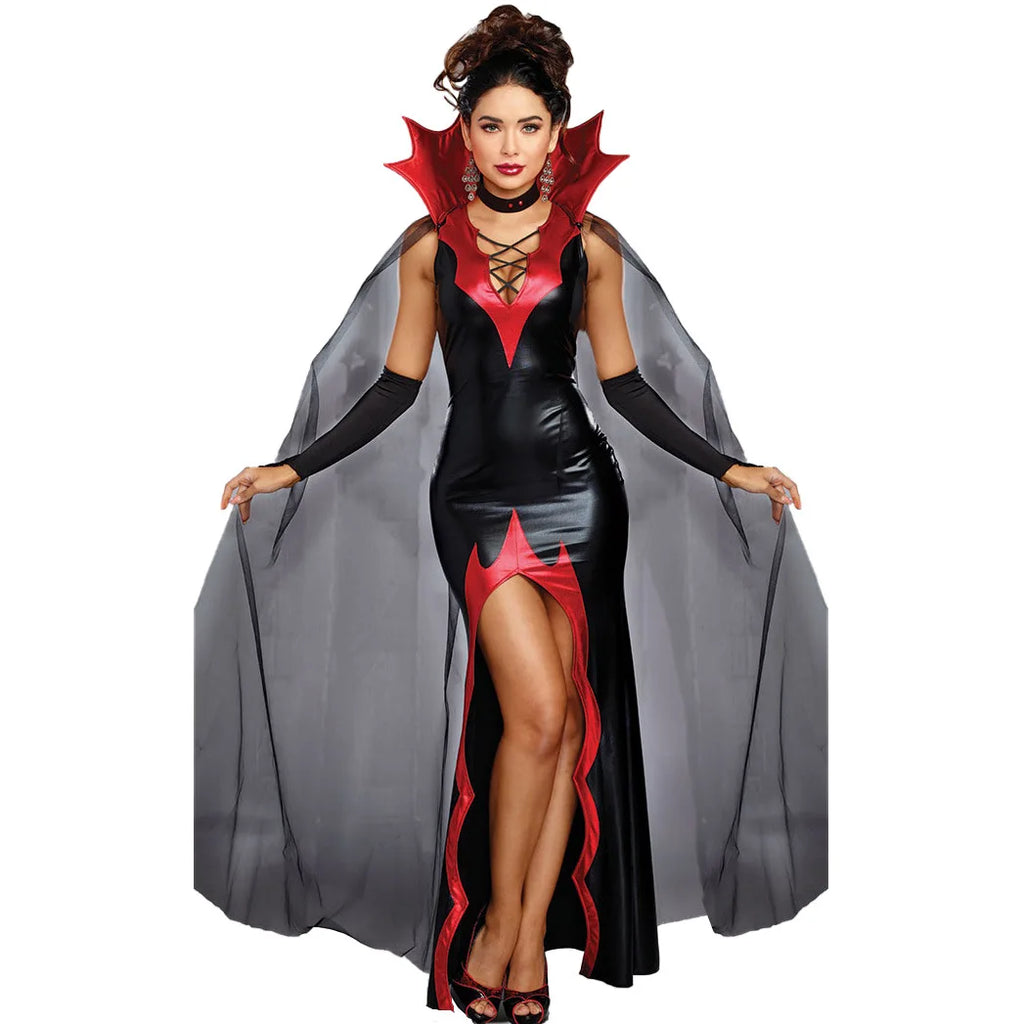 Cosplay Witch Dress Cloak Women Patent Leather Prom Magic Vampire Female Costumes Role Playing Halloween Costume