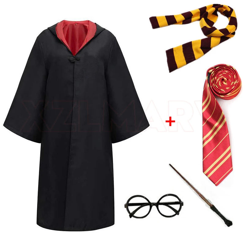 Adult Girls Hogwarts Cosplay Magic School Robes Cloak Slytherin Halloween Cape Boys Costume Women Men Uniform Scarf Tie Gifts