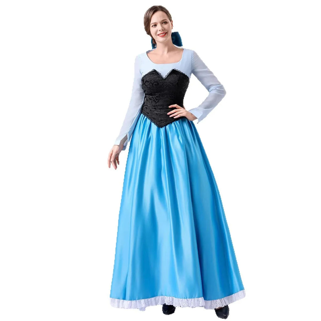 Halloween Adult Costume Ariel Princess COS Mermaid Princess Blue Dress Costume Party Performance Clothing for Women