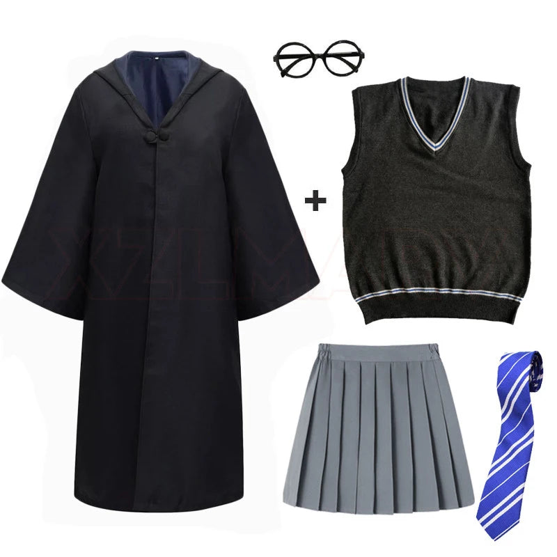 Adult Girls Hogwarts Cosplay Magic School Robes Cloak Slytherin Halloween Cape Boys Costume Women Men Uniform Scarf Tie Gifts