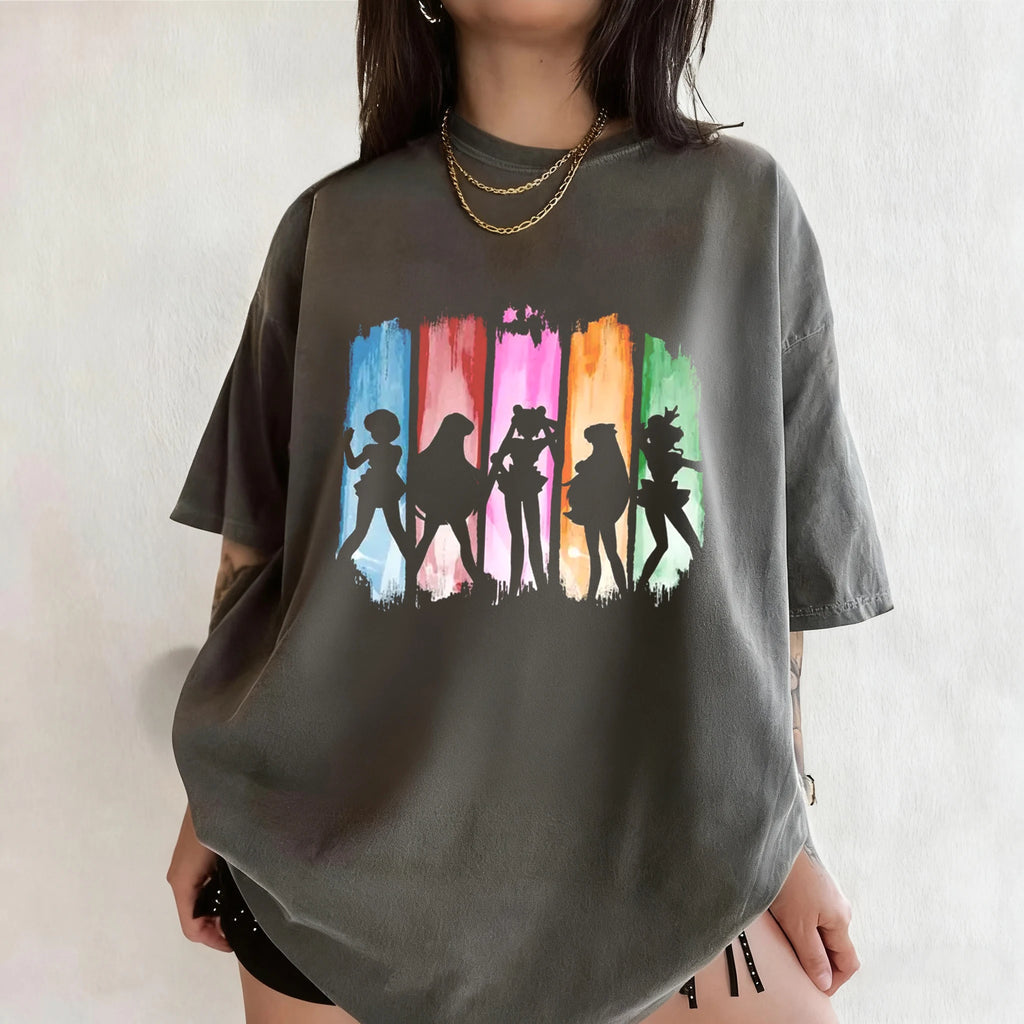 Anime "Sailor Moon" Retro Pattern Summer Cotton T-shirt for Both Men and Women, Street Casual Trendy Short-sleeved Design