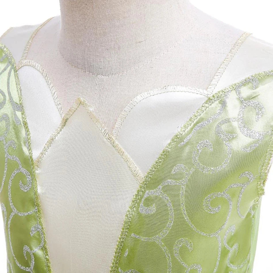 Tiana Costume Girls Cosplay Princess Dress Up Children Carnival Party Vestidos Kids Green Sleeveless Elegant Dresses