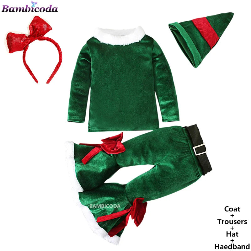 2025 Christmas Santa Claus Outfit Newborn Clothing Sets Winter Fleece Tops+Pants+Hats Baby Girls Clothes Costume Xmas