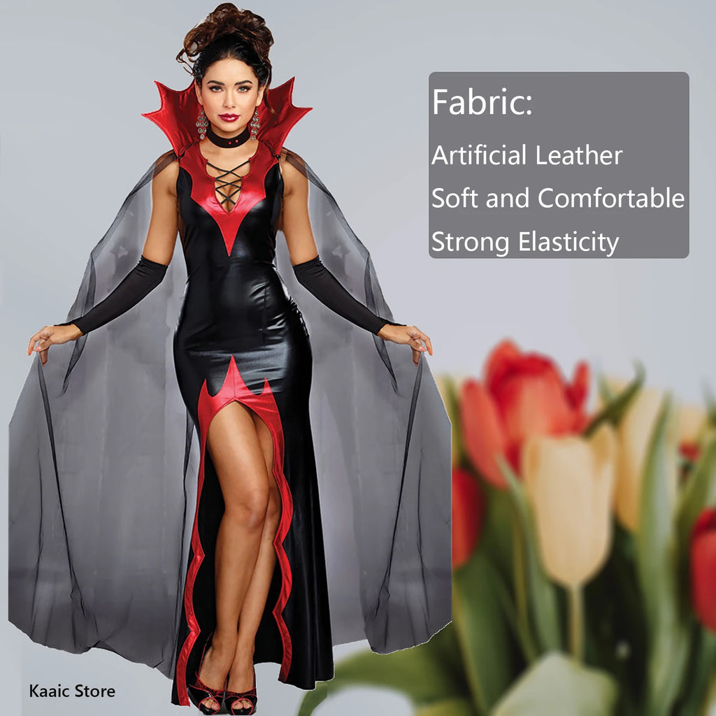 Cosplay Witch Dress Cloak Women Patent Leather Prom Magic Vampire Female Costumes Role Playing Halloween Costume