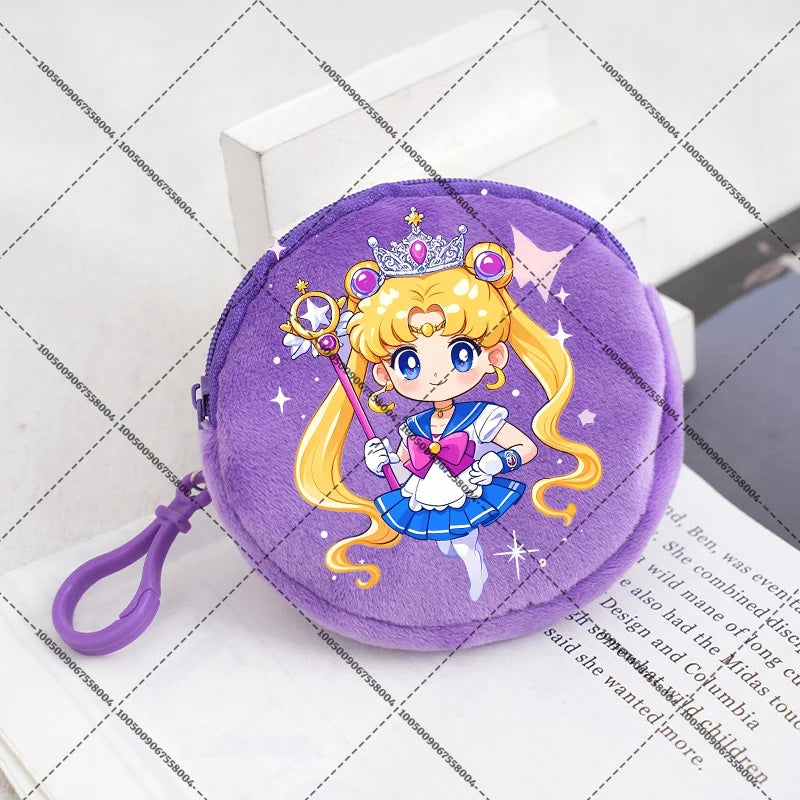 Sailors Moon Zipper Purses Small Bags Portable Coin Pouch Anime Children Round Wallet Cartoon Mini Storage Keychain Bag Kid Gift