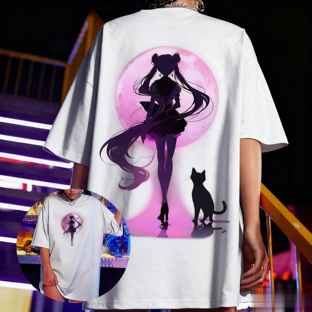 New Anime T-shirt Men Women Sailor Moon Summer Casual Cotton Short Sleeve Streetwear Oversized Anime Print Graphic Tee Y2k Tops