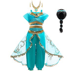 Jasmine Princess Cosplay Costume Girl Jasmine Sets Cartoon Children Birthday Party Gift Halloween Fantasy Outfits