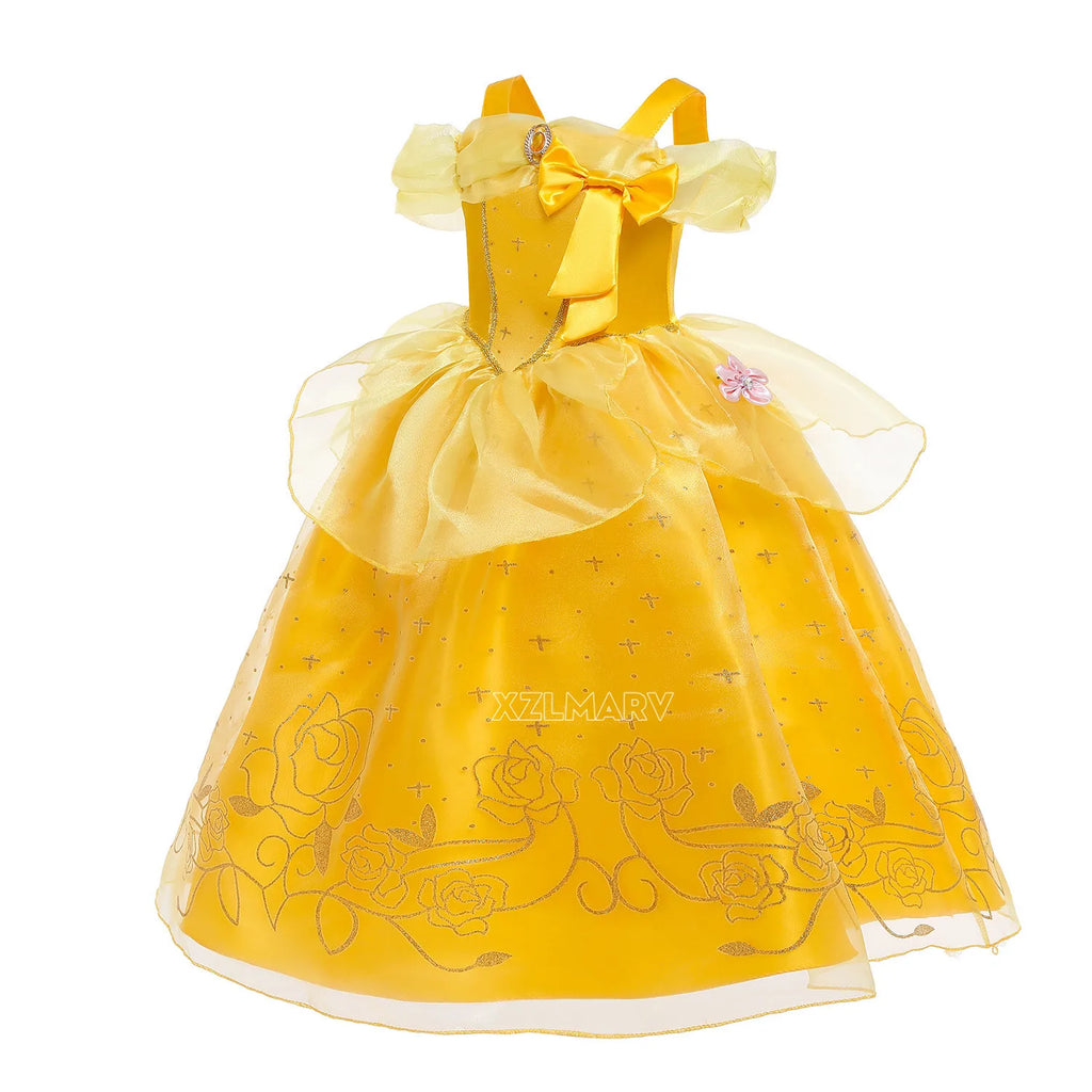 New Princess Dresses Girls Belle Party Costume Girl Birthday Flower Clothes Beauty and the Beast Fancy Disguise
