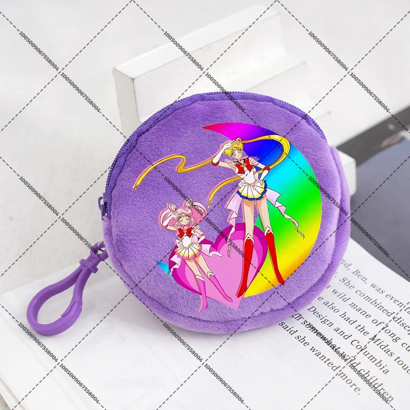 Sailors Moon Zipper Purses Small Bags Portable Coin Pouch Anime Children Round Wallet Cartoon Mini Storage Keychain Bag Kid Gift