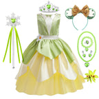 Tiana Costume Girls Cosplay Princess Dress Up Children Carnival Party Vestidos Kids Green Sleeveless Elegant Dresses