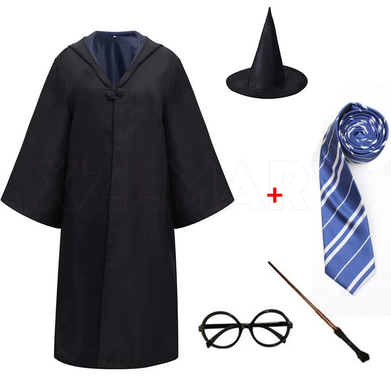 Adult Girls Hogwarts Cosplay Magic School Robes Cloak Slytherin Halloween Cape Boys Costume Women Men Uniform Scarf Tie Gifts