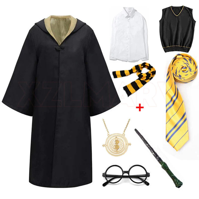 Adult Girls Hogwarts Cosplay Magic School Robes Cloak Slytherin Halloween Cape Boys Costume Women Men Uniform Scarf Tie Gifts