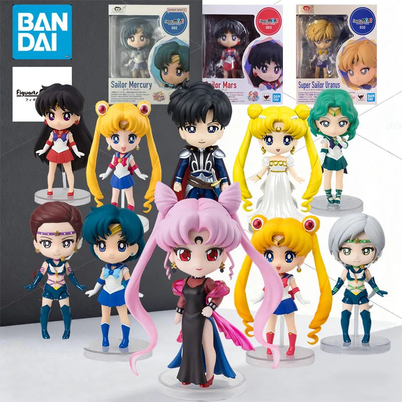 BANDAI Original MODEL KIT Figuarts Mini Sailor Moon Sailor Chibi Tsukino Usagi Hino Rei Anime Figure Model for Boys 100mm