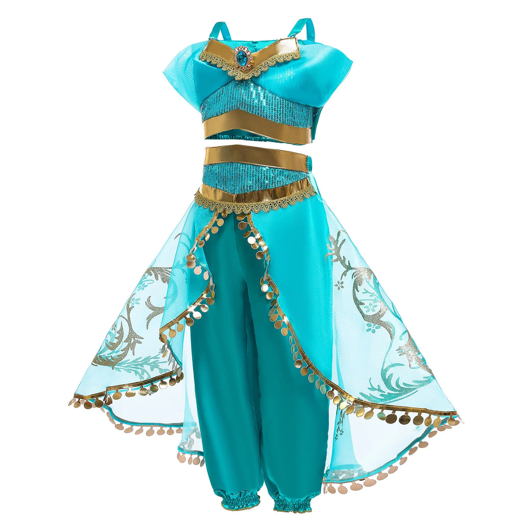 Jasmine Princess Cosplay Costume Girl Jasmine Sets Cartoon Children Birthday Party Gift Halloween Fantasy Outfits