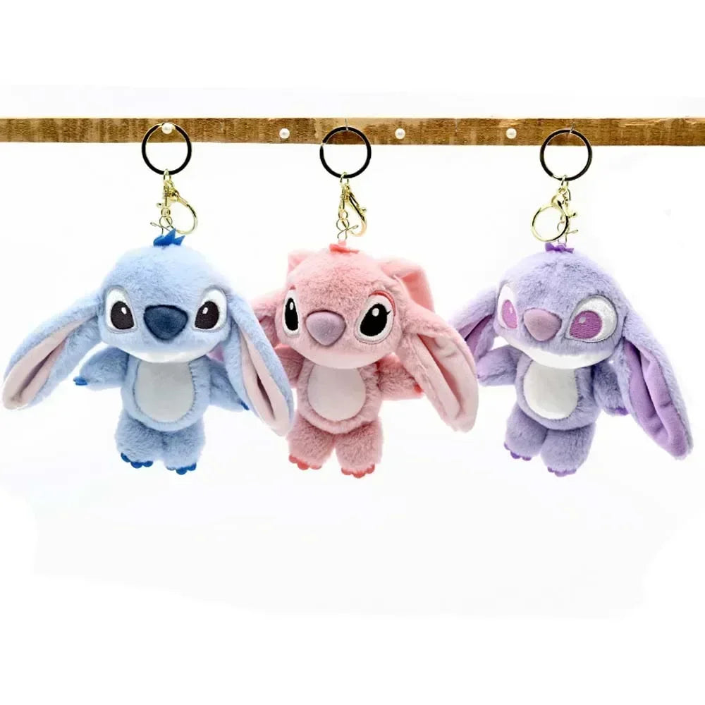 Cartoon Stitch/Angel Plush Keychain Soft Toy Cute Stuffed Animal Pendant Gift Doll Charm Kids Birthday Present Disney
