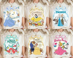 2025 Summer New Enchanting Bow Princess Group Girl Aesthetic T-shirt Cinderella Beauty Long Hair Princess Snow White T-shirt