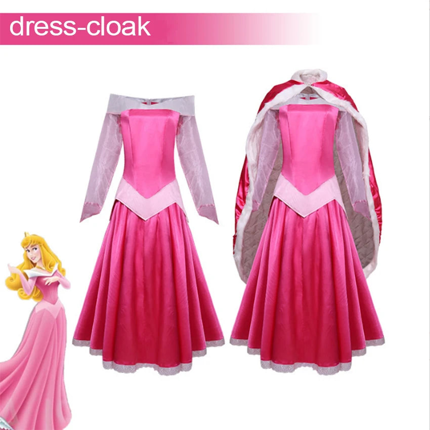 Anime Sleeping beauty Cosplay Costume Cloak Dress Princess Aurora pink dress Stage Performance Disguise Wear Fancy Role Playing