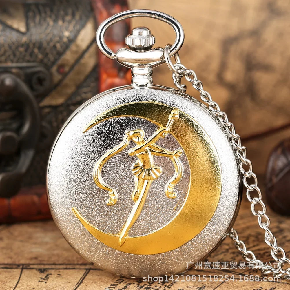 Sailor Moon Vintage Pocket Watch Anime Figures Tsukino Usagi Cosplay Quartz Pocket Watches Halloween Pendant Necklace Watches