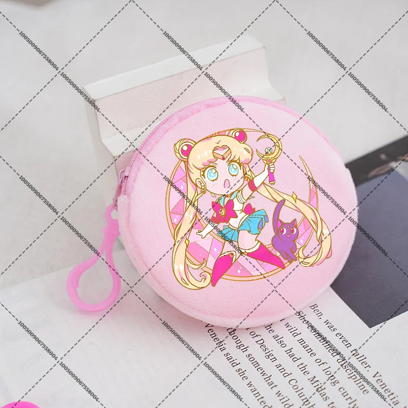 Sailors Moon Zipper Purses Small Bags Portable Coin Pouch Anime Children Round Wallet Cartoon Mini Storage Keychain Bag Kid Gift