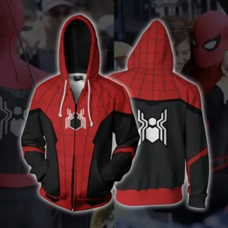 Marvel Spiderman Male Student New Cartoon Creative Anime Fashion Trend Cool Casual Comfortable Hooded Top Jacket Sweatshirt
