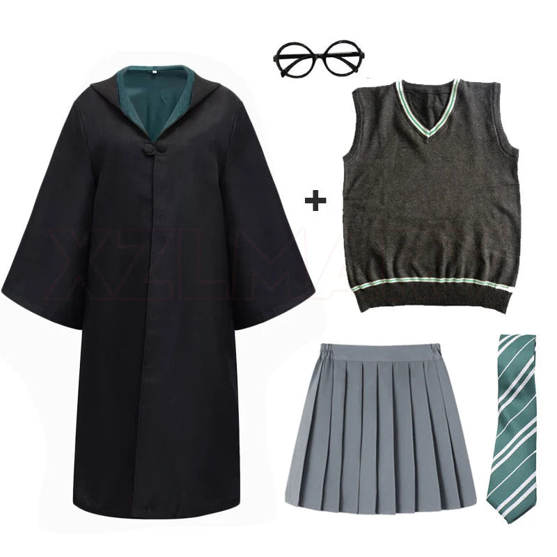 Adult Girls Hogwarts Cosplay Magic School Robes Cloak Slytherin Halloween Cape Boys Costume Women Men Uniform Scarf Tie Gifts