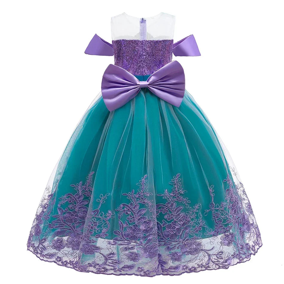 Cute Girl Princess Little Mermaid Ariel Dress Kids Cosplay Costume Children Halloween Birthday Party Clothes Summer Dress Girl