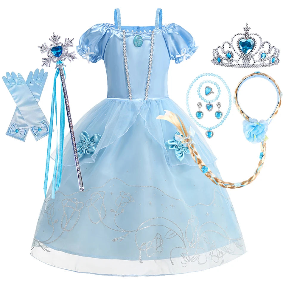 Girl Cinderella Dress Up Floral Children Party Princess Costume Kids Halloween Carnival Outfit Kids Clothes