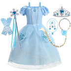 Girl Cinderella Dress Up Floral Children Party Princess Costume Kids Halloween Carnival Outfit Kids Clothes