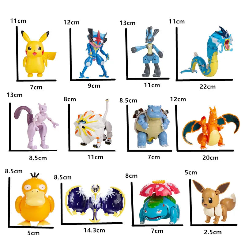 Genuine Pokemon Anime Figure Pikachu Gengar Charizard Gyarados Mew Dragonite Doll Model Children's Transformation Toy Gift Set