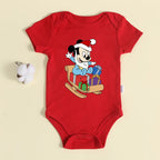Christmas Newborn Baby Red Romper 100% Cotton Baby Mickey Print Infant Outfit Baby Girls Boys Bodysuit Disney Clothes Xmas Gift