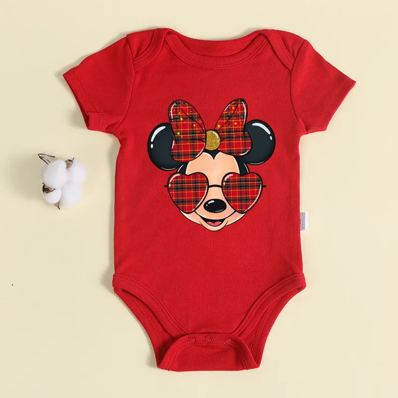 Christmas Newborn Baby Red Romper 100% Cotton Baby Mickey Print Infant Outfit Baby Girls Boys Bodysuit Disney Clothes Xmas Gift