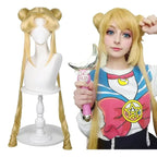 HN8 Sailor Moon Tsukino Usagi Long Curly Blonde Ponytails Wig with 2 Pongtails with Wig Cap for Halloween Costume Party8…Gf