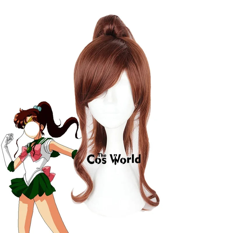Sailor Jupiter Kino Makoto 60cm Long Halloween Anime Cosplay Wigs Synthetic Hair + Wig Cap