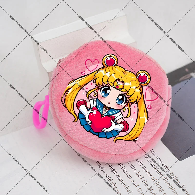 Sailors Moon Zipper Purses Small Bags Portable Coin Pouch Anime Children Round Wallet Cartoon Mini Storage Keychain Bag Kid Gift