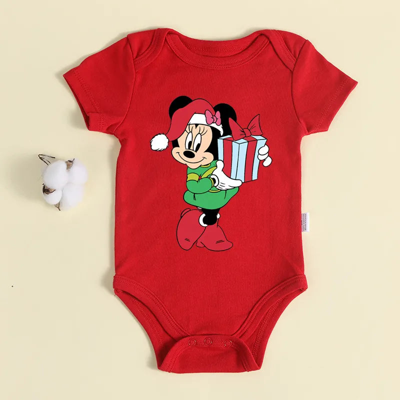 Christmas Newborn Baby Red Romper 100% Cotton Baby Mickey Print Infant Outfit Baby Girls Boys Bodysuit Disney Clothes Xmas Gift