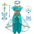 Jasmine Princess Cosplay Costume Girl Jasmine Sets Cartoon Children Birthday Party Gift Halloween Fantasy Outfits