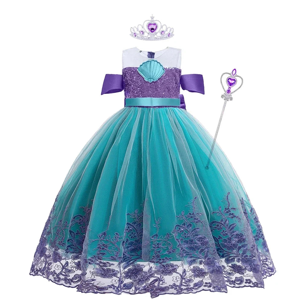 Cute Girl Princess Little Mermaid Ariel Dress Kids Cosplay Costume Children Halloween Birthday Party Clothes Summer Dress Girl