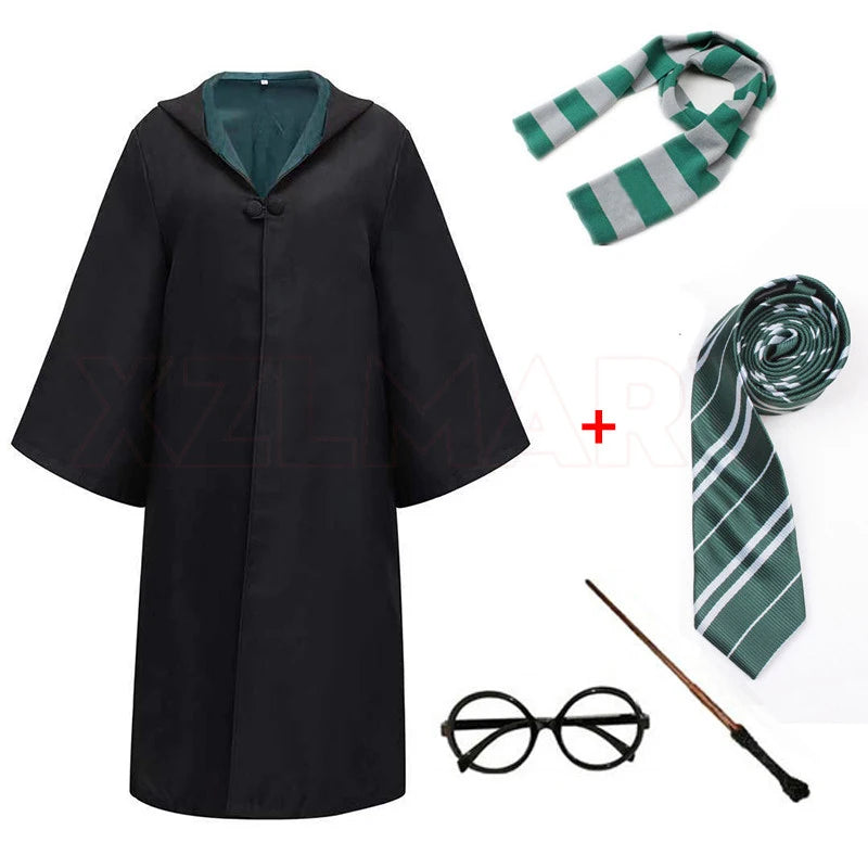 Adult Girls Hogwarts Cosplay Magic School Robes Cloak Slytherin Halloween Cape Boys Costume Women Men Uniform Scarf Tie Gifts