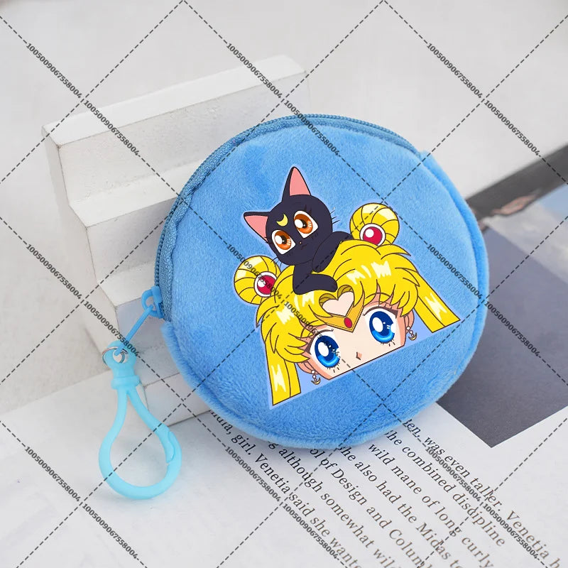 Sailors Moon Zipper Purses Small Bags Portable Coin Pouch Anime Children Round Wallet Cartoon Mini Storage Keychain Bag Kid Gift