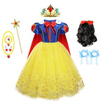 Snow White Costume for Girls Short Sleeve Dress with Cape Tulle Dress Princess Birthday Party Gown