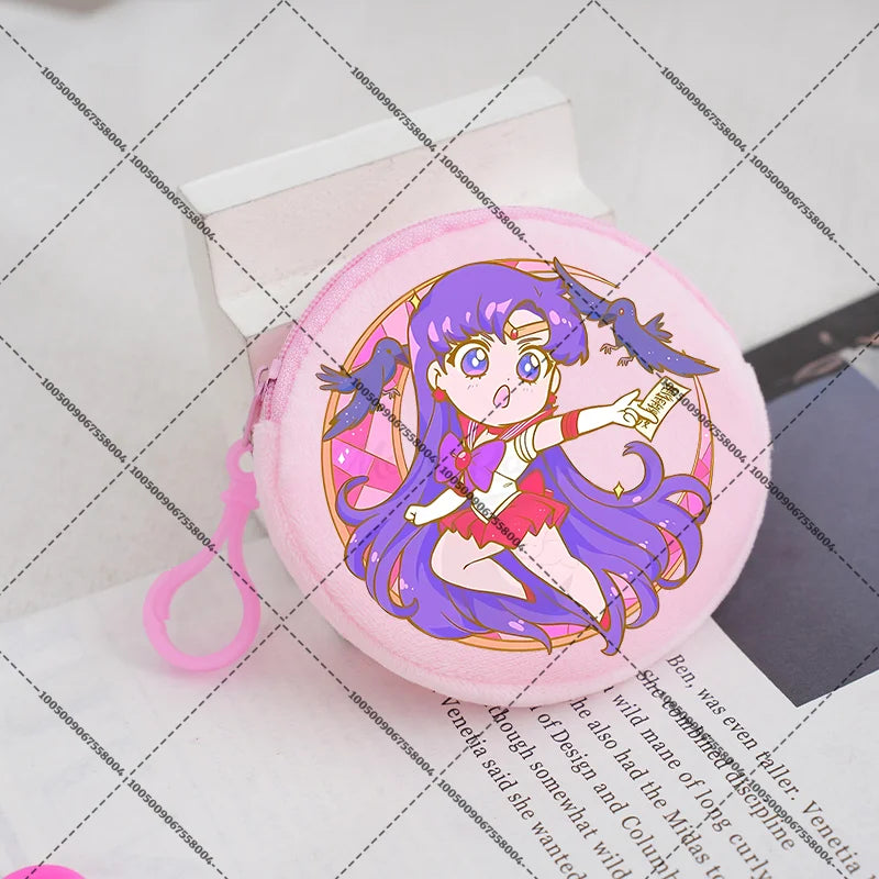 Sailors Moon Zipper Purses Small Bags Portable Coin Pouch Anime Children Round Wallet Cartoon Mini Storage Keychain Bag Kid Gift