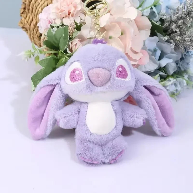 Cartoon Stitch/Angel Plush Keychain Soft Toy Cute Stuffed Animal Pendant Gift Doll Charm Kids Birthday Present Disney