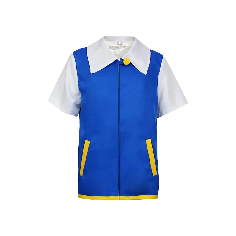Men Anime Trainer Cosplay Costume Boys Ash Ketchum Adult for Girls Halloween Women Disfraz Party Blue Jacket Cap and Gloves Sets