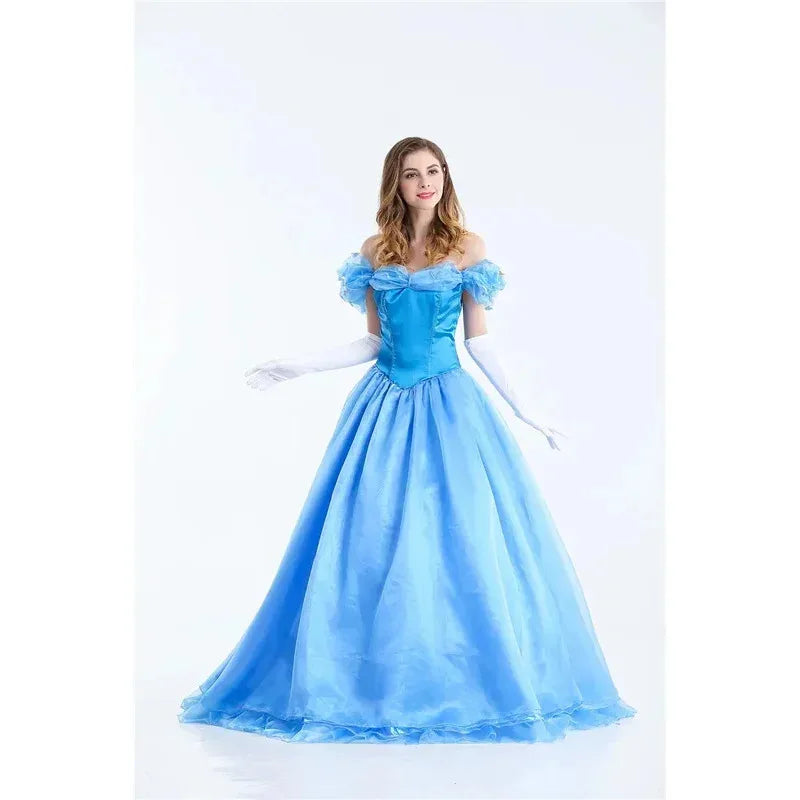 Deluxe Adult Cinderella Costume Women Fancy Dress Ball Gown Halloween Princess Costume Role Play Carnival Sexy Party