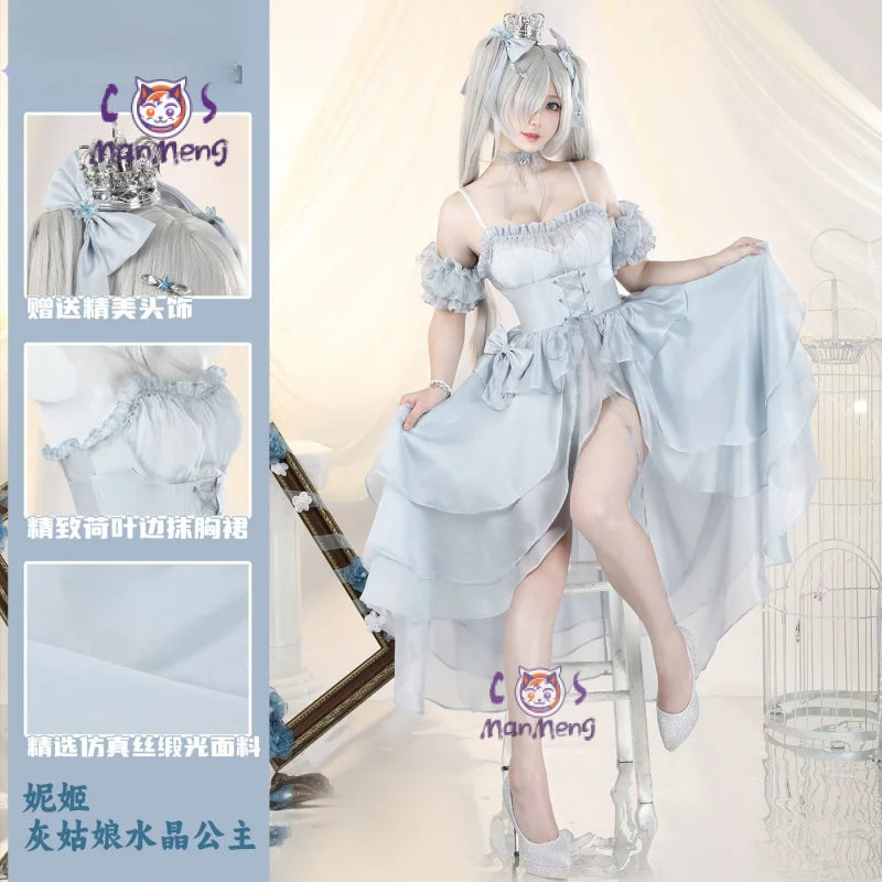 Cinderella GODDESS OF VICTORY: NIKKE Cosplay Crystal Princess Costume Sexy woman dress necklace crown prop set Halloween uniform
